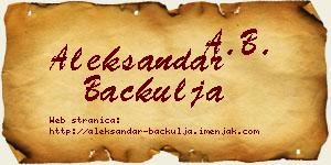 Aleksandar Bačkulja vizit kartica